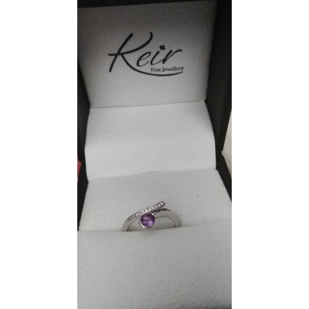 14K white gold diamond and amethyst Ring